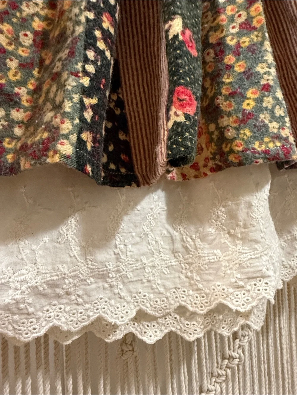 Cawaii Boho Patchwork Floral Mini Skirt with Lace Hem - Picture 7 of 7